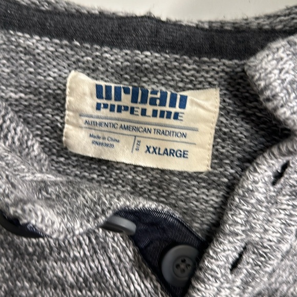 Urban Pipeline Men's Henley Knit Sweater Hoodie XXL Grey Kangaroo Pocket - Picture 3 of 8
